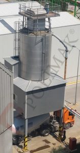 Bulk solids silo discharging tanker truck loading system bulk loading telescopic spout